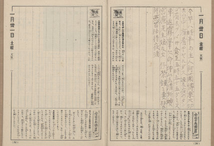 昭和 17 年 (1942) 1 月 30 日的日記，紀錄其搭乘出租車至臺中座看「チヤルダス姬」及「夜のタンゴ」兩部電影。